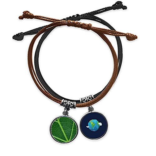 Pulsera cuerda mano cadena cuero tierra con patrón de plantas verde oscuro