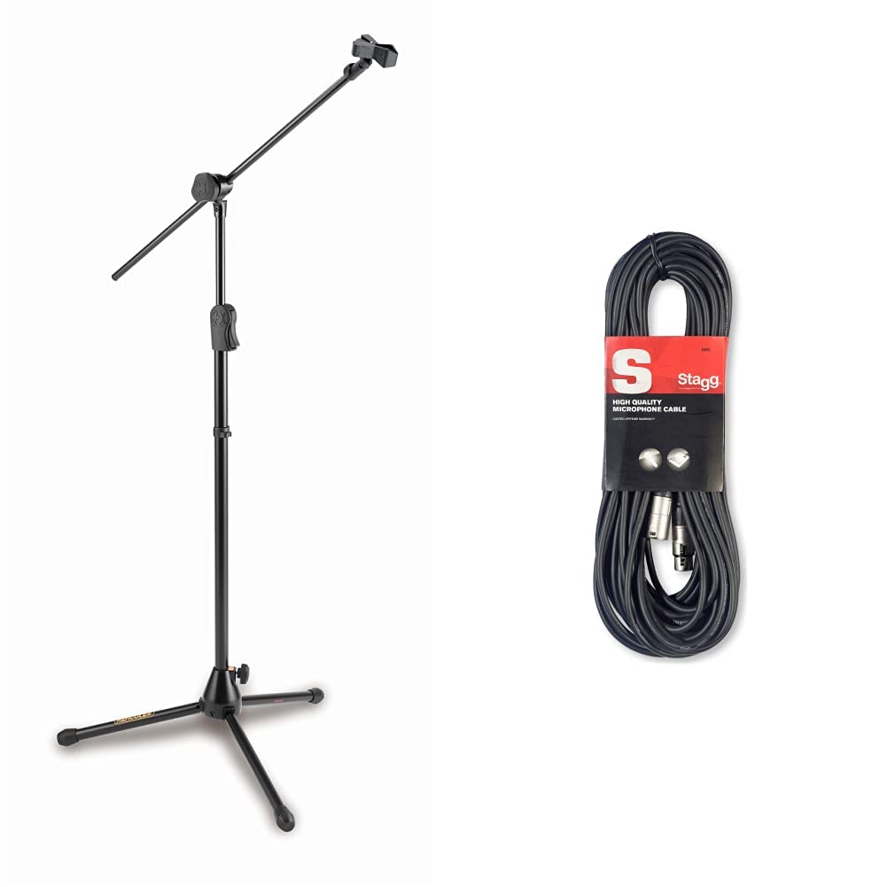 Hercules Stands MS533B 2-in-1 Mikrofonständer mit EZ-Clutch & Stagg SMC10 Mikrofon-Kabel (10m, XLR-Buchse-auf-XLR-Stecker)