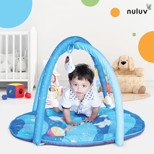 Image of Baby Playgym for Babies | Activity Play Gym Mat with 5 Hanging Toys|Foldable&Durable Cotton Play Mat|Baby Crawling Mats for Floor for 0 to 24 Months (Space)