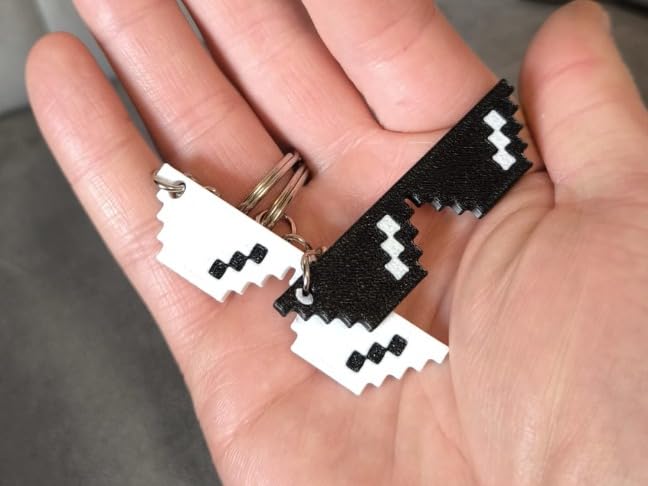 pixel sunglasses keychain – it meme keychain for gamers, boys, and girls | funny gift, durable plastic keyring for bags, bikes & keys, Black & White-image-43