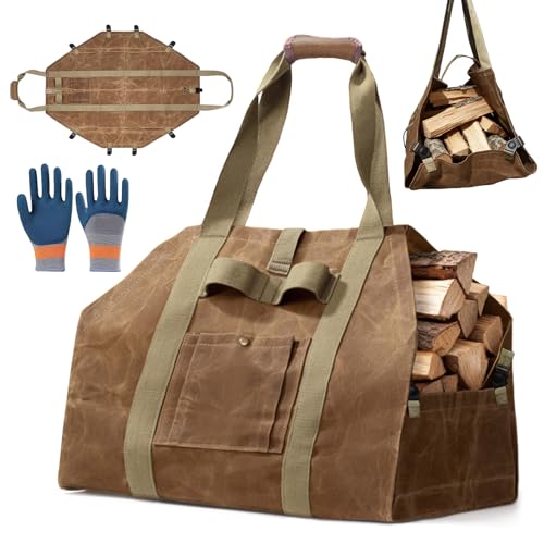 Polegas Holzkorb für Kaminholz, Extra Großer Kaminholzkorb, Holzkorb aus Oxford-Stoff mit Griffen, Verschleißfest, zum Verstauen Zusammenklappbar, Aufbewahrung für Brennholz, Zeitungen, 50*30*35cm-50L