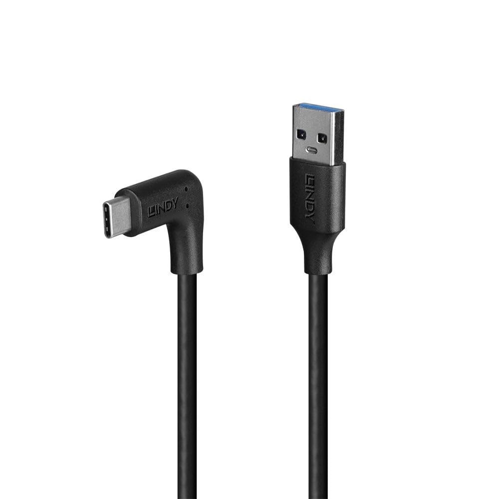 LINDY 1m USB Right Angled 90 degree USB C to USB A Charger Cable, USB 3.2, 10Gbps, Fast Charging Compatible with iPhone, Galaxy, Pixel,