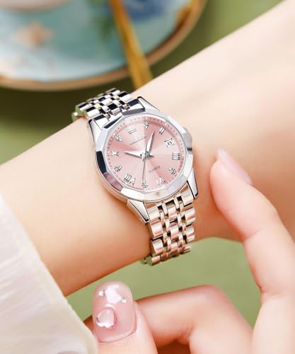 Image of OLEVS Women Watch Silver Stainless Steel Two Tone Fashion Ladies Analog Quartz Waterproof Luminous Date Day Wrist Watches