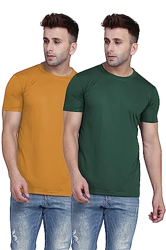 Image of TQH Men Dri Fit Polyester Half Sleeve Round Neck Multicolor t Shirts - Combo Set of 2