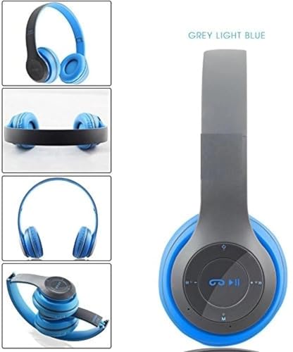 Image of Premium Wireless Headphone with Aux & FM Support Bluetooth & Wired Headset (Blue, on the Ear)