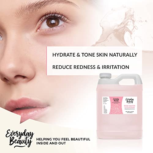 Rose Water & Glycerin Enhanced Facial Toner - 32Oz Bulk Alcohol-Free Vegan All Natural Refreshing For Face And Hair - Uplifts, Calming & Soothing For All Skin Types… #TOP2