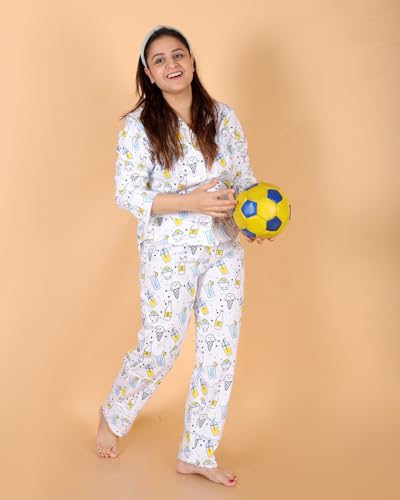Image of The Mom Store Pajama Set for Women | Soft Cotton Breathable Nightwear for Comfortable Sleep | Stylish Elegant Sleep Suit & Lounge Wear for Womens | Everyday Nightsuit | Shirt Pyjama Set for Women