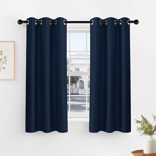 Image of PONY DANCE Black Out Curtains for Bedroom 54 inch Length 2 Panels Set, Thermal Insulated Room Darkening Window Drapes for Living Room, Grommet Top (W34 x L54 Inch, Navy Blue)