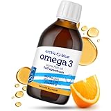 Arctic Blue Oméga 3 Huile de Poisson Liquide 250 ml — 450 mg de DHA + 380 mg d’EPA + 10 µg de Vitamine D3 par 5 ml — Huile de Morue Arctique MSC, Saveur Orange Douce, Pureté Maximale