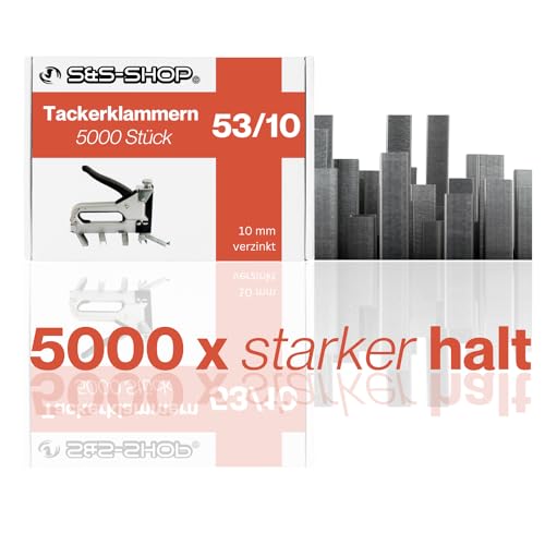 5000 Tackerklammern Typ 53, Länge 10 mm, Breite 11,4 mm, verzinkt, rostfreier Stahl, für Handtacker, Bürozubehör Handwerker Dachdecker