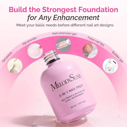 Image of MelodySusie 30ML Nail Dehydrator and Primer, 3-in-1 HEMA-Free Acid-free Nourishing Nail Prep for Nail Thickening Solutions Acrylic & Gel Nails