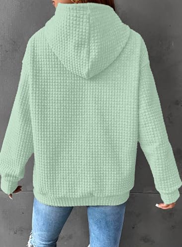 Image of SHEWIN Women Fall Waffle Hoodies Pullover Tops Hooded Sweatshirt