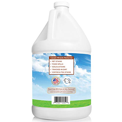 Carpet Miracle - The Best Carpet Cleaner Shampoo Solution for Machine Use, Deep Stain Remover and Odor Deodorizing Formula, Use On Rug Car Upholstery and Carpets, Smells Great, Concentrated Natural Formula and Leaping Bunny Certified (1 Gallon)