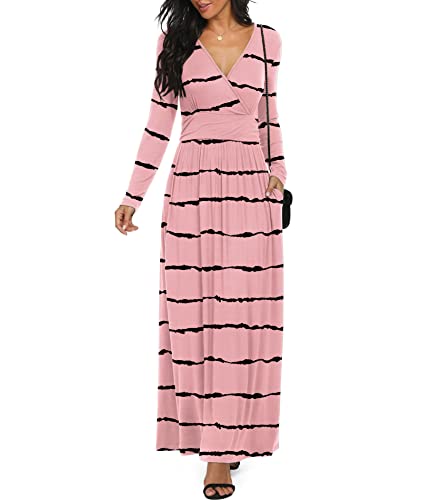 Image of LILBETTER Women Long Sleeve Deep V Neck Loose Plain Long Maxi Casual Dress