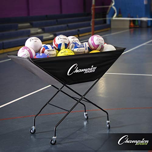 Champion Sports Volleyball Cart With Wheels, Holds Up To 24 Balls - Collapsible, Portable Ball Storage With Sturdy Aluminum Frame, Hammock Style Bag - Premium Volleyball Equipment And Accessories , Black #TOP4