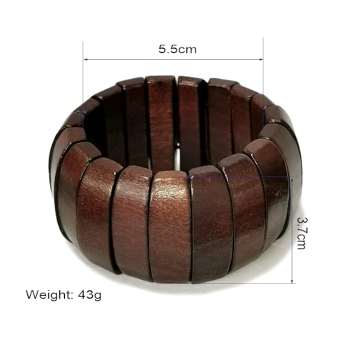 Multi-Colored Wooden Beads Stretch Bracelet Wide Chunky Bangle Bohemian Jewelry Wood Elastic Wristband for Women Girls-Brown4