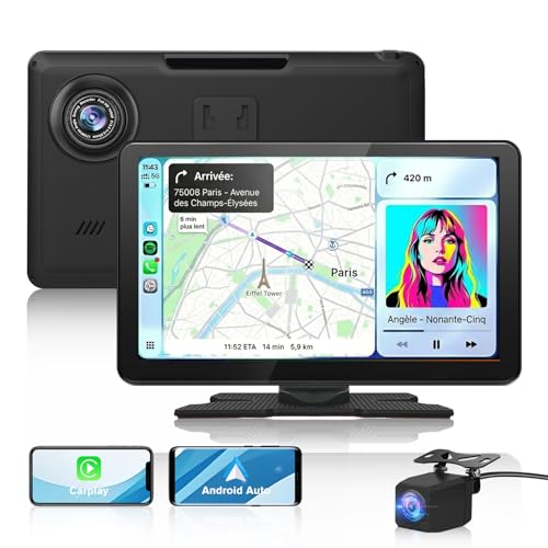 CarPlay sans fil et Android Auto 9" avec dashcam 4K caméra arrière et liaison miroir GPS