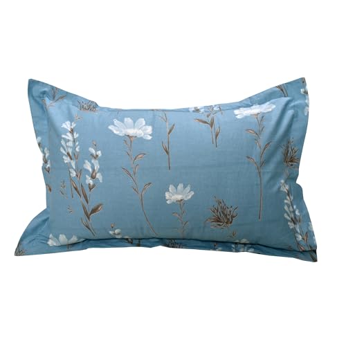 Image of HUESLAND by Ahmedabad Cotton 144 TC Bedsheet for Single Bed with 1 Pillow Cover | Blue, White & Grey