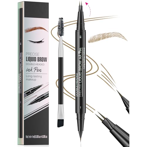 3D Microblading Eyebrow Pen, 2-in-1 Dual-Ended Eyebrow Pencil with 2 Micro-Fork-Tip Applicator and Precise Brush Create Hair Like Brows Eyebrow Makeup Eyeliner