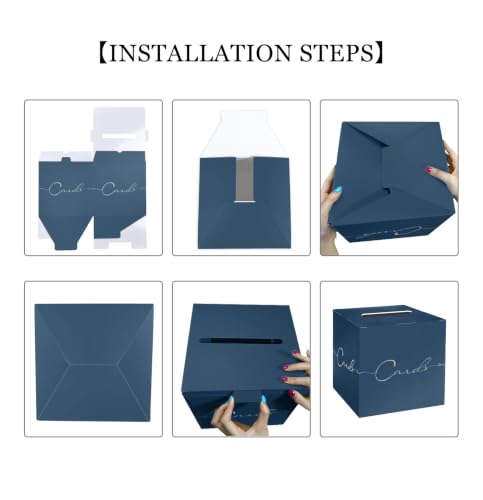 Image of HEIPINIUYE Navy Blue Wedding Card Box with Silver Foil 9.8 inch x 9.8 inch Navy Large Gift Card Box for Party Wedding Reception Graduation Birthday Baby Shower Cardboard Raffle Envelope Box with Slot