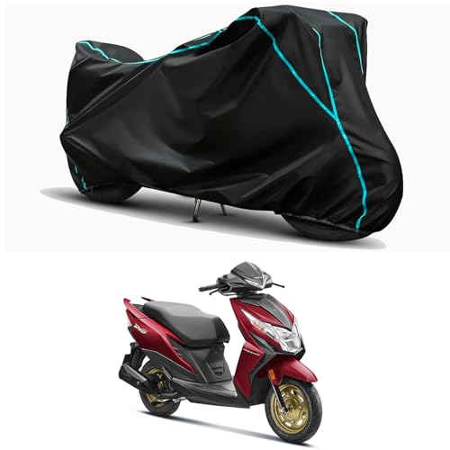 Image of Waterproof Bike Body Cover Compatible for | Honda Dio | Taffeta Fabric, Sky Piping Design, Bottom Elastic Fit | Dustproof, Sun UV & Rain Protection for All Weather.
