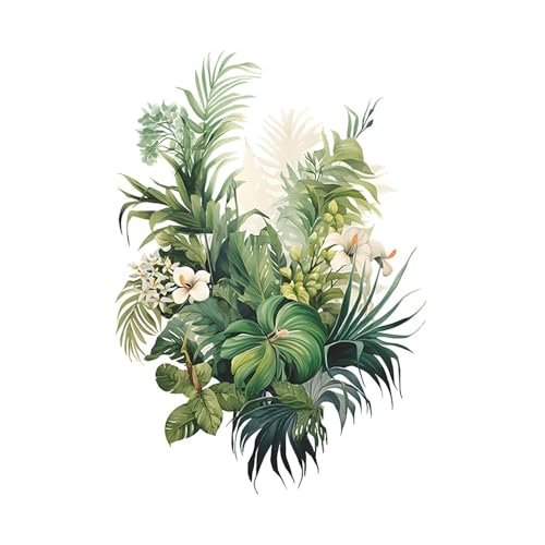 CharmFlo Botanical Wall Decals with Palm Leaves Lush Green Foliage White Flowers Removable Peel and Stick Wall Art 22.4x15.7 inches for Living Room Nursery Home Decor