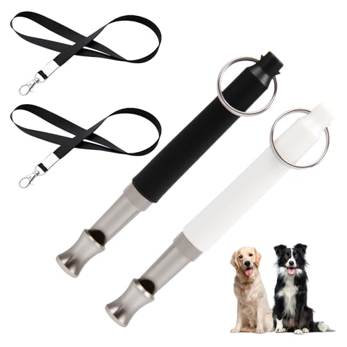 YAOYYG 2 Piezas Silbato para Perros, Silbato para Perros de Alta Frecuencia Silencioso, para Adiestramiento de Perros y Control de Ladridos, con Cordón y Llavero (Negro, Blanco)