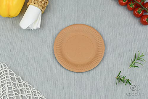 Piatti monouso per APERITIVO | Rotondo 15 cm | 100 pezzi | Colore Kraft/Marrone | Carta di fibra fresca per alimenti | Biodegradabile e Riciclabile (Rotondo 15cm, Kraft) - immagine 3