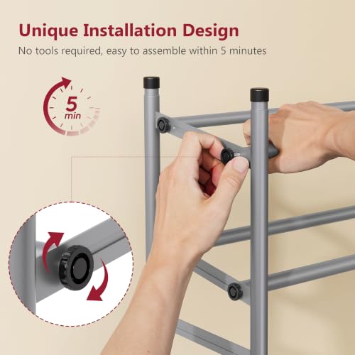 Image of Tajsoon Expandable Shoe Rack for Closet 4 Tier, 28 inch-41 inchStackable, Grey