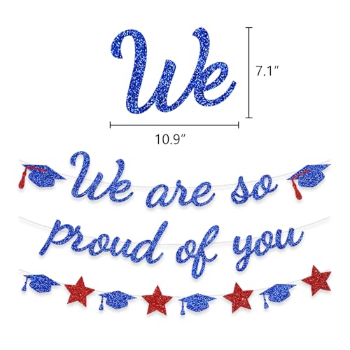 Image of We Are So Proud Of You Banner Graduation Party Decorations Glitter Congratulations Class Grad Ideas Blue Red
