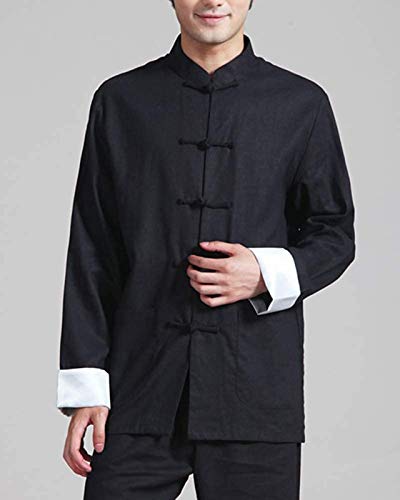 AGYE Roupas Tai Chi Masculinas, Algodão Tang Linho Manga Longa Top Kung Fu Tai Chi Wing Chun Jaqueta