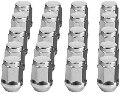 KSP 20pcs Silver Bulge Lug Nuts - Metric 12x1.5 Threads - Conical Cone Taper Acorn Seat Closed End - 1.4 inch Length - Installs with 19mm or 3/4 inch Hex Socket Tuner nut