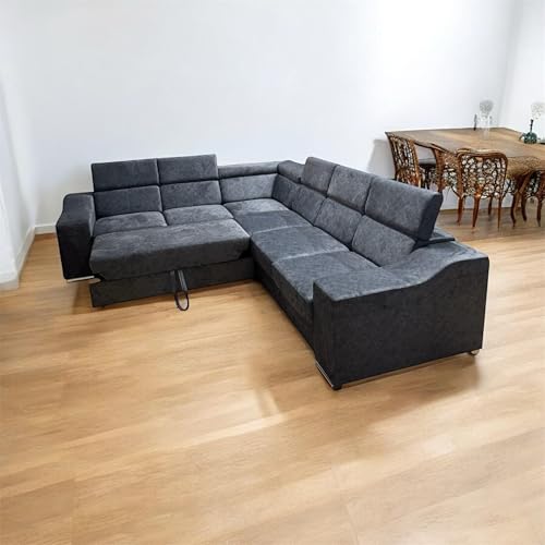 Image of OAK SPOT Henderson Corner Grey Sofa Bed - Universal Sofa Bed with Storage - Premium Quality Storage Chaise Couch - Convertible Sleeper Pull Out