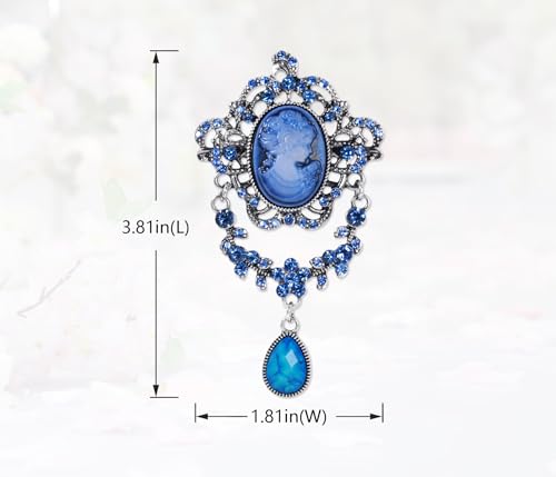 Image of Gyn&Joy Antique Blue Rhinestones Cameo Brooch Pin