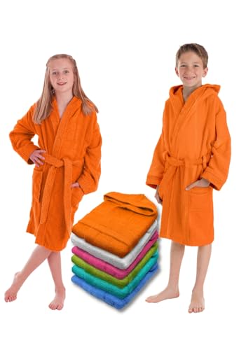 LEBENGOOD Albornoz, Niños, Niñas, Unisex, Infantil, Juvenil,100% Algodón,toalla 400gr OEKO TEX, 2 Bolsillos, Cinturón, Capucha, Albornoces Felpa muy suave adolescente (14, Naranja)