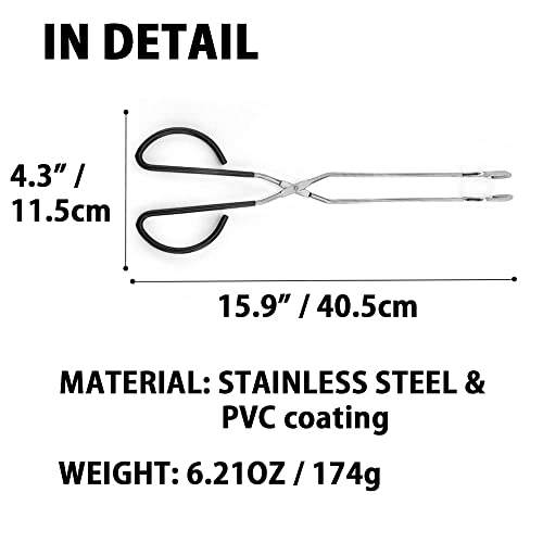 Japard Firewood Tongs, Fire Pit Tongs Outdoor, Campfire Tongs Log Grabber, Fireplace Indoor, Stainless Steel 6Oz, 16 Inches, Medium Size, Lightweight 6.2 Oz, Comfort Grip, Wood Stove Tongs #TOP7