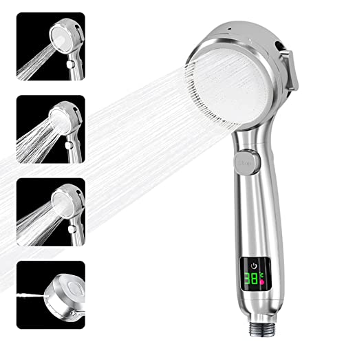 Pommeau de douche économe en eau, pommeau de douche haute pression, pommeau de douche économiseur d'eau avec augmentation de pression, 4 modes d'augmentation de la pression peut indiquer (argent) Cover