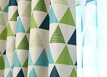 MYRU Absolutely Blackout Curtains for Kids Room,2 Layers Lined Curtains for Boys Girls Room,Set of 2 (Green Triangle, 2 x 39 x 84 Inch)