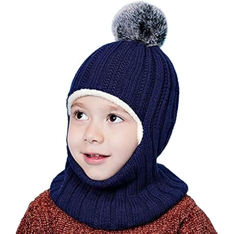 JoyJoy Kids Cowboy Hat Girls Baby Winter Hat Scarf Toddler Beaniess Hats Girl Boy with Neck Warmer Pompom Beaniess for Kids Knit Warm Earflap Hood Skullss Caps Knitted Hat Kids (Navy, One Size) Cover