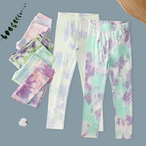 6 Pack Girls Printed Leggings Basic Full Length Stretchy Leggings for Kids Soft Pants Girls' Tie-Dye Leggings3