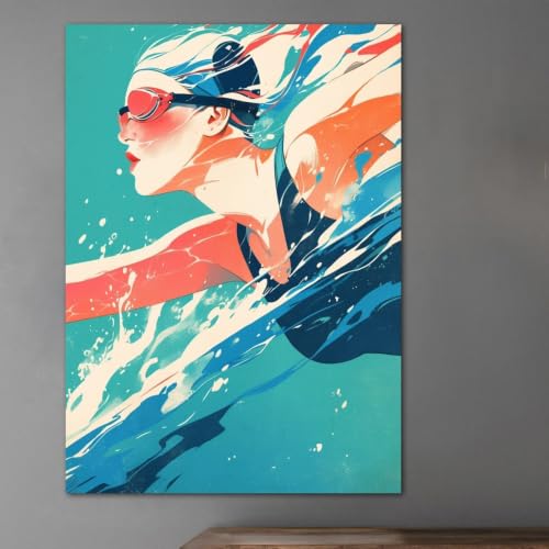 Tableau sur toile femme nageuse decoration dynamique de salon et bureau