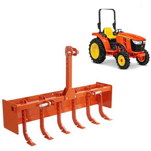 Garvee 55" 3 Point Box Scraper Compatible with Cat 0 & Cat 1 Tractor, Box Blade Attachment with 6 Adjustable Scarifier Shanks for Leveling, Grading, L