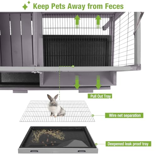 GUTINNEEN Guinea Pig Cage Indoor Wooden Rabbit Hutch with Metal Floor Grid and Removable Tray for Easy Cleaning, Bunny Cages Outdoor Waterproof Roof and Elevated Legs - Thumbnail 2