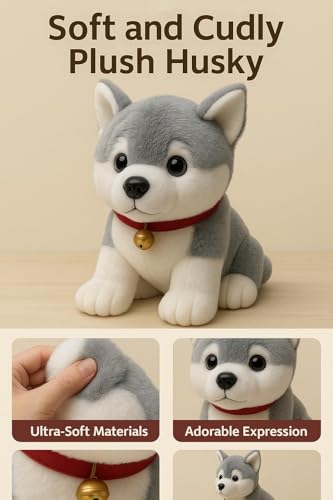 Image of Fun4you - Siberian Husky Dog - Plush Soft Toy - Ultra Soft Stuffed Animal for Kids & Dog Lovers - Grey & White - 30 cm