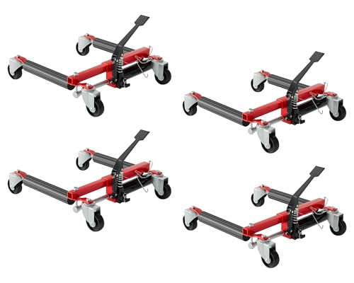 GarveeTech Hydraulic Car Wheel Dolly Set of 4, Heavy Duty 6,000 LBS Capacity Vehicle Dollies with Foot Pedal for Tire Auto Repair Moving, Red