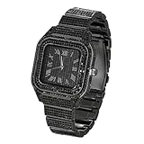 Halukakah Men's Watch - The King - Rhodium Black Plated, 40MM Square Dial, Iced Out Wristband,Comes in Giftbox