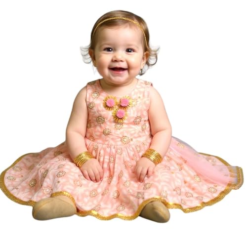 Image of A.T.U.N. (ALL THINGS UBER NICE) Baby Girls Cotton Ethnic Floral Lehenga Choli Set with Lace & Dupatta | Traditional 3-Piece Festive Outfit for Kids