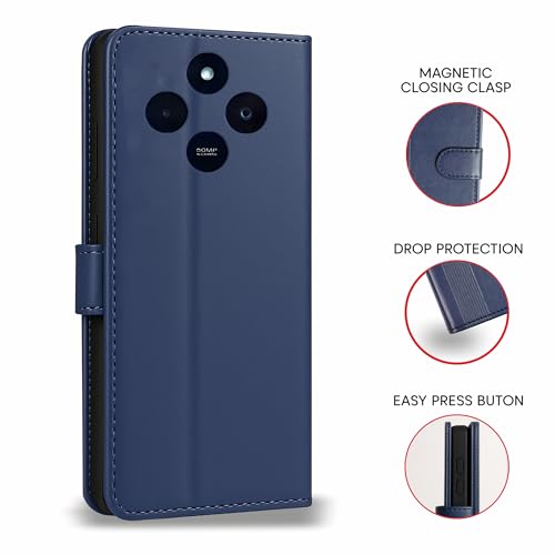 Image of AIBEX Shock Proof Flip Compatible for Redmi 14C 5G /Poco M7 5G /Redmi A4 5G /Poco C75 5G Flip Cover Leather Finish|Inside TPU with Card Pockets|Wallet Stand|Complete Protection Flip Case - Blue