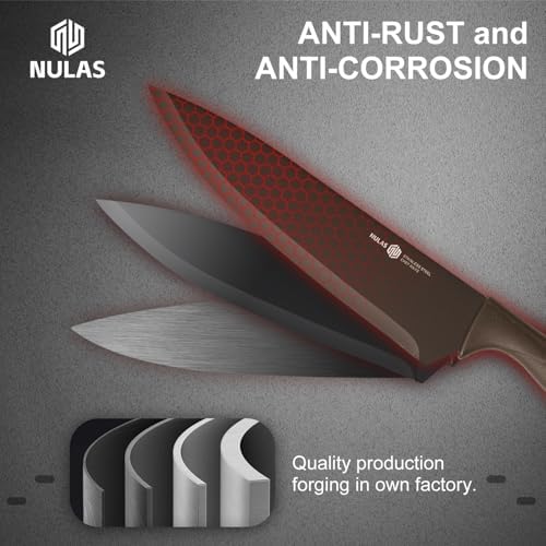 NULAS Knife Set, 8-Piece Kitchen Knife Set with Universal Block - Anti-Rust Chef Knives, Ergonomic Design, Dishwasher Safe (Black) - 2