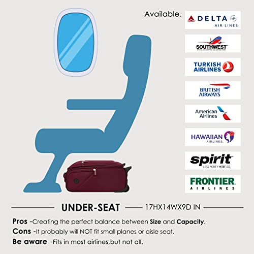Image of Verage Underseat Carry On Luggage With Spinner Wheels, 16-Inch Rolling, Grape Red, 2 Wheels